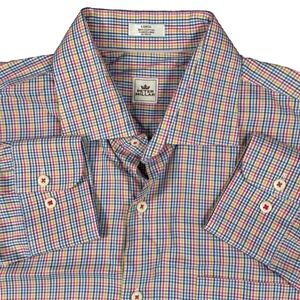 Peter Millar Men's Large Blue Yellow Pink Plaid Long‎ Sleeve Button Front Shirt